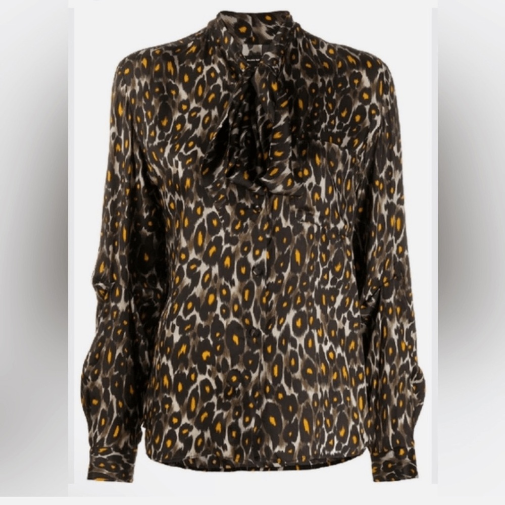 R13 Lavalliere Neck Blouse XS- Leopard Print